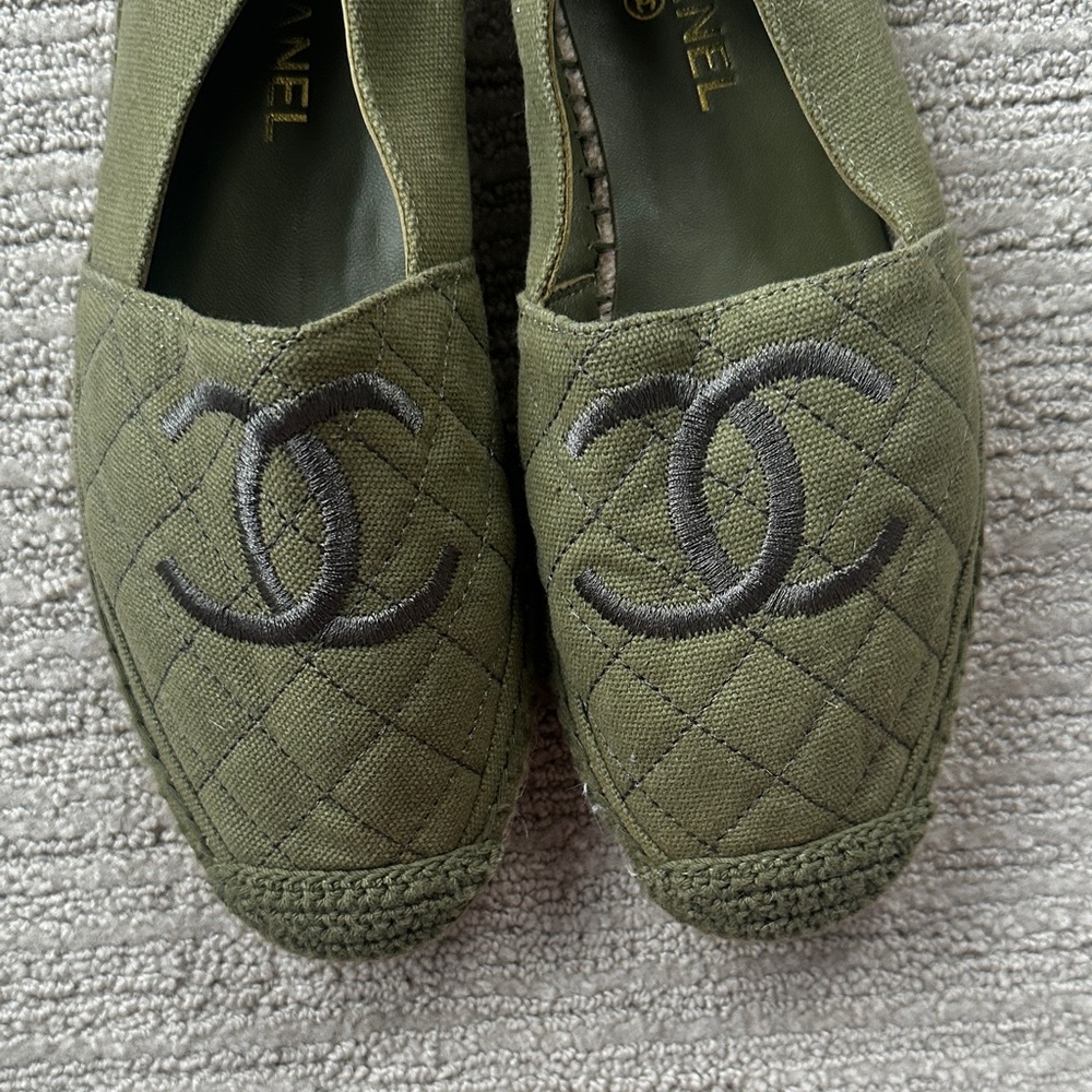 Authentic - CHANEL Quilted Green Espadrilles